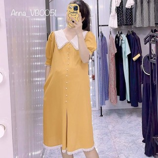 Đầm bầu thiết kế dáng xuông cổ xếp ly sang chảnh
