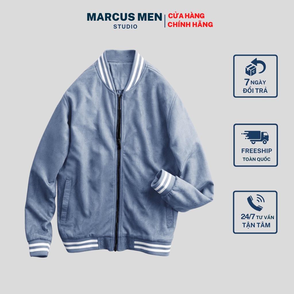Áo khoác da lộn bomber cổ viền MARCUS MEN