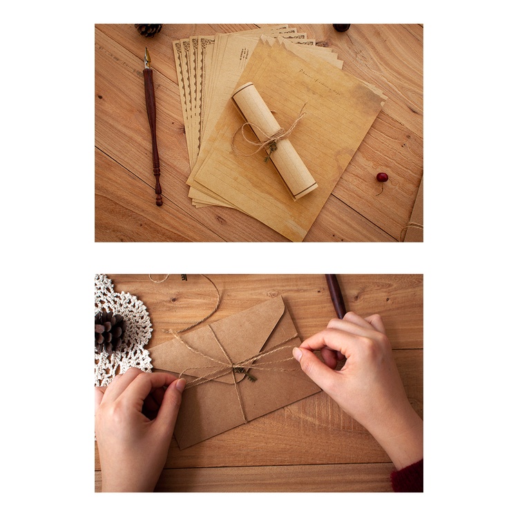 Combo giấy viết thư và bì thư khổ A5 B5 kèm phụ kiện phong cách vintage - The Bear Shop