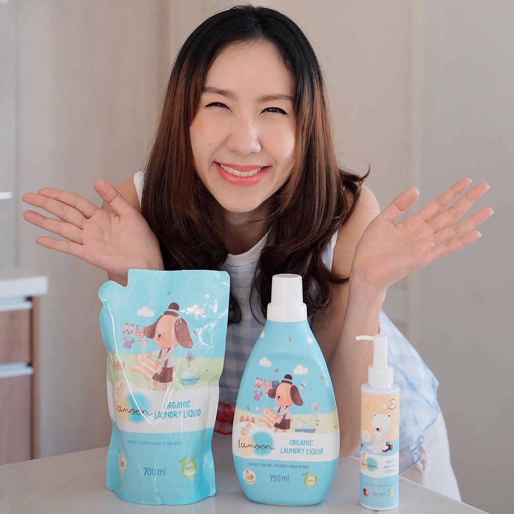 Combo Nước giặt đồ sơ sinh Organic an toàn cho bé Lamoo dạng Bình 750ml + Túi refll 700ml