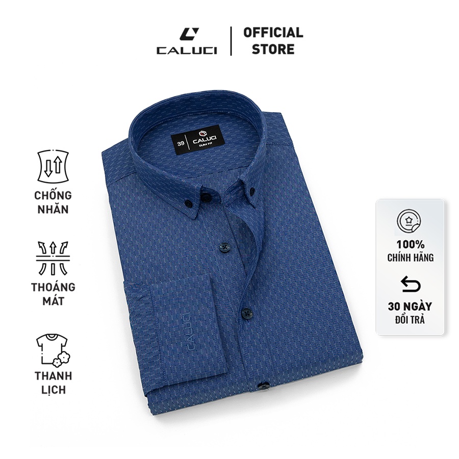 Áo sơ mi nam dài tay CALUCI phom Slim Fit ôm vừa vặn và tôn lên vóc dáng, họa tiết dệt gân nổi trên bề mặt vải CLS20-14S