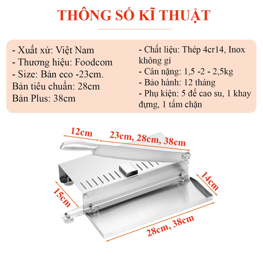 Bộ dao thớt chặt gà, thái thịt đông lạnh, cắt thực phẩm cứng đa năng - Foodcom - Bản Plus 38cm