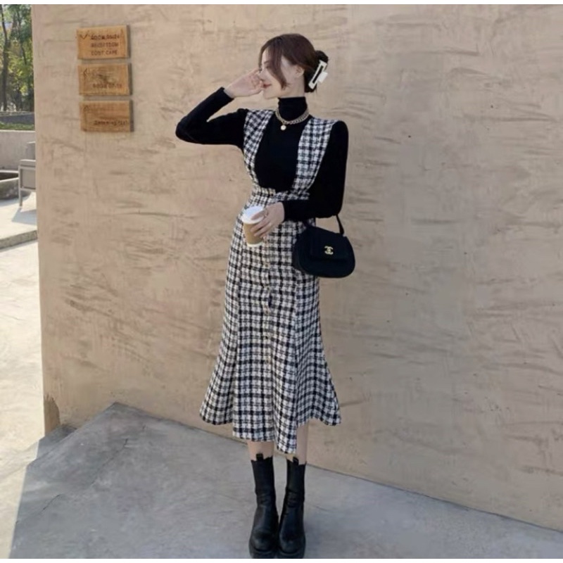 Set Váy Dạ Tweed Dáng Dài Kèm Áo Len Phong Cách Sang Chảnh _ Hàng Order QCCC