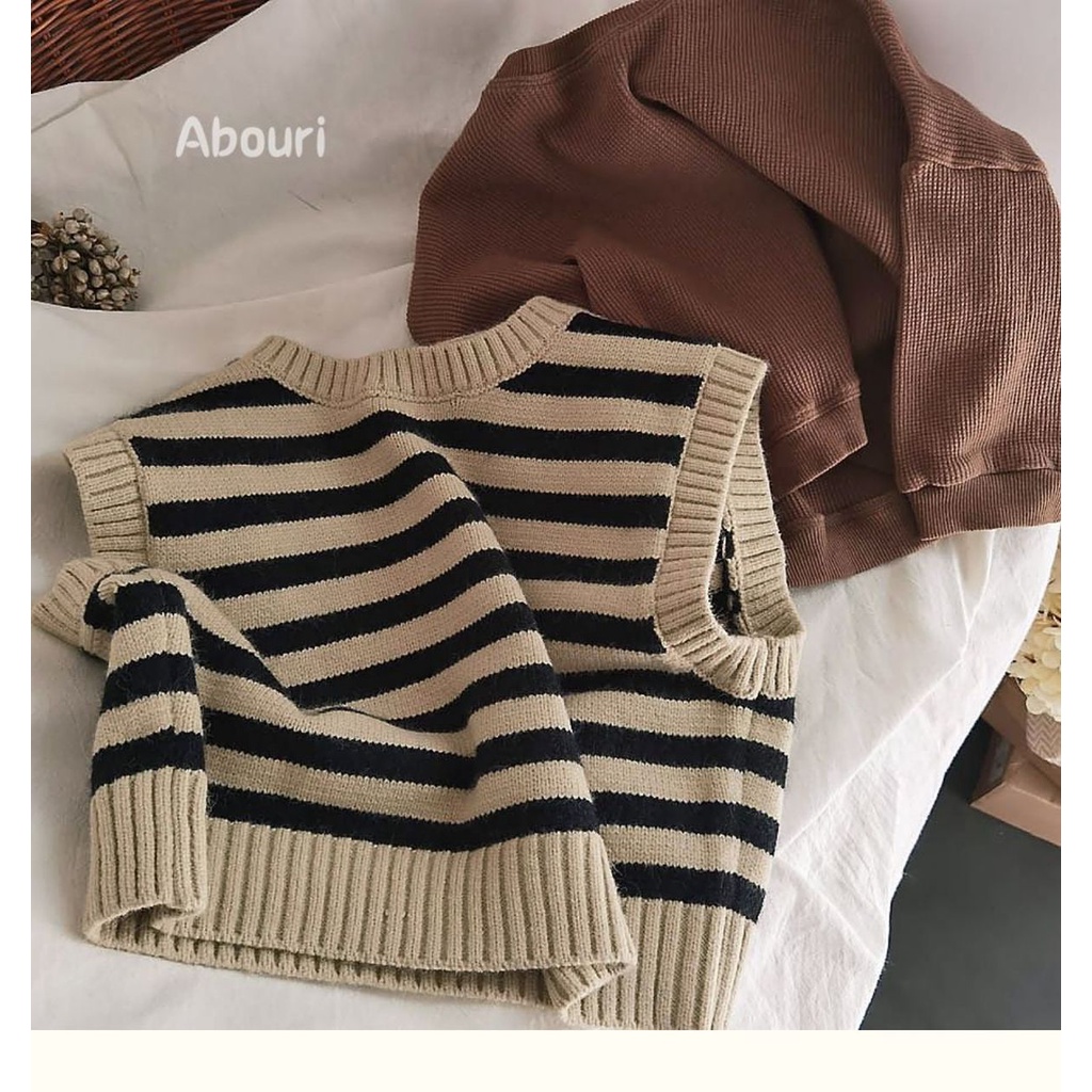 Áo Len Không Tay Cổ Tròn Họa Tiết Kẻ Sọc Phong Cách Hàn Quốc Thời Trang Mùa Thu 2022 Dành Cho Bé Trai Và Bé Gái