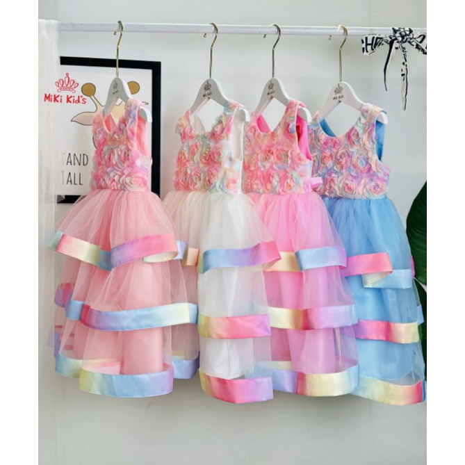 Đầm váy ren công chúa 3 tầng cao cấp haivanco bé gái từ 10 đến 40 kg mềm mại và thoáng mát đi chơi đi tiệc đều đẹp