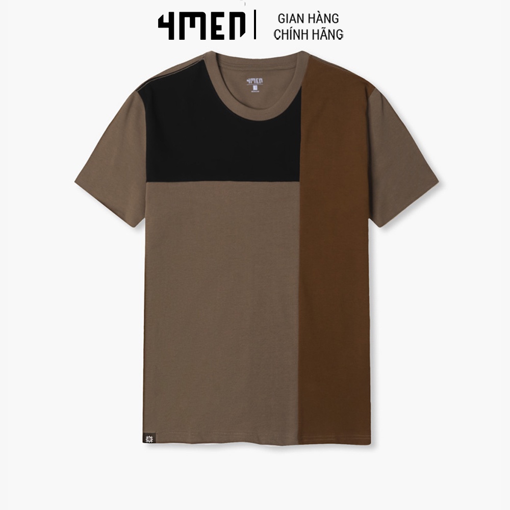 Áo Thun Nam Regular Geometric 4MEN AT110 cổ tròn tay ngắn, phối màu tinh tế, trẻ trung, vải cotton thoáng mát, mềm mại