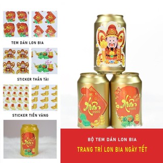 Tem dán lon bia, Decan thư pháp, sticker trang trí lon bia THGIFT