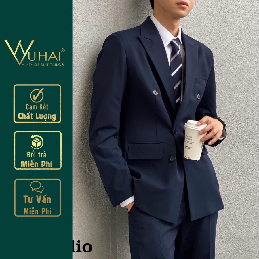 Sản Phẩm: Vest nam Hàn Quốc dáng 6 cúc màu xanh than trẻ trung lịch lãm-VuHai