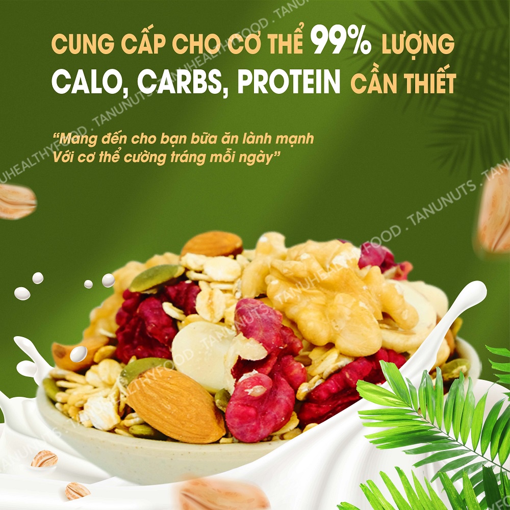 Granola siêu hạt 35% yến mạch TANU NUTS hũ 500g, ngũ cốc granola ăn kiêng giảm cân dinh dưỡng