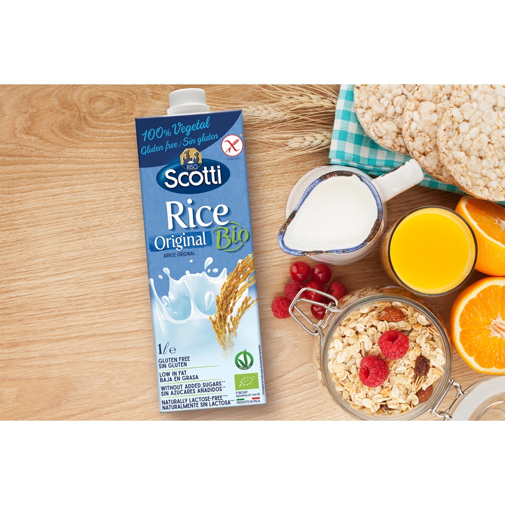 Sữa gạo hữu cơ Riso Scotti nhập khẩu Ý,không đường, không gluten - Hộp 1L