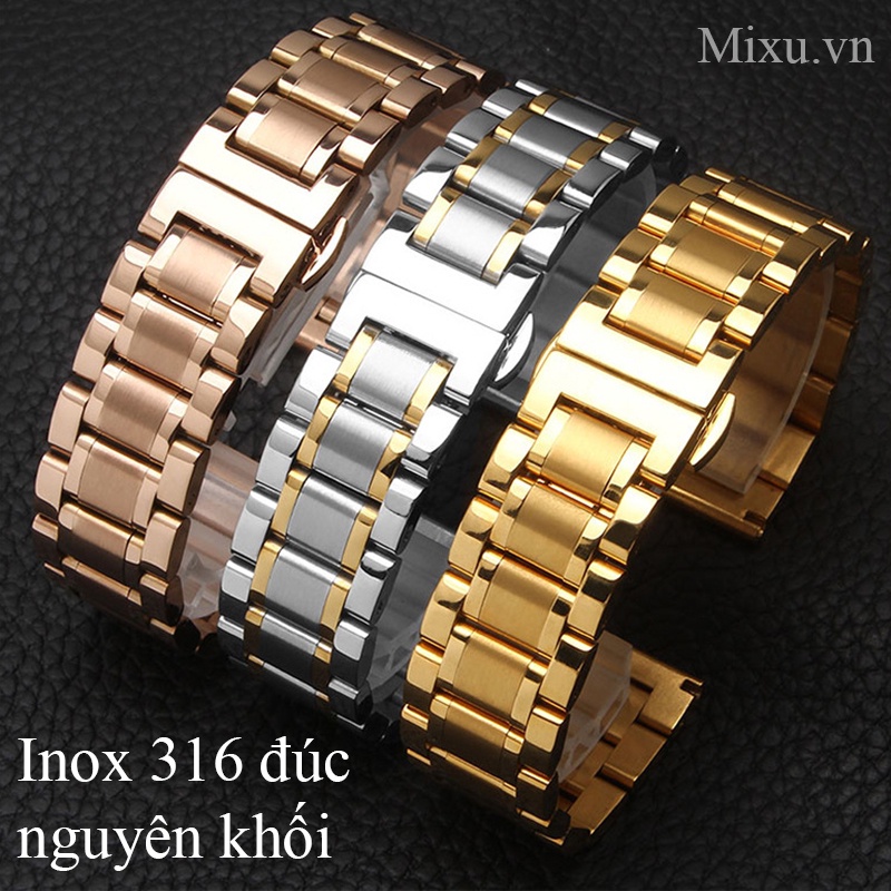 Dây đồng hồ nam nữ - Inox đúc nguyên khối, dây đeo đồng hồ kim loại size 18mm 20mm 22mm 24mm, quai thép không gỉ casio