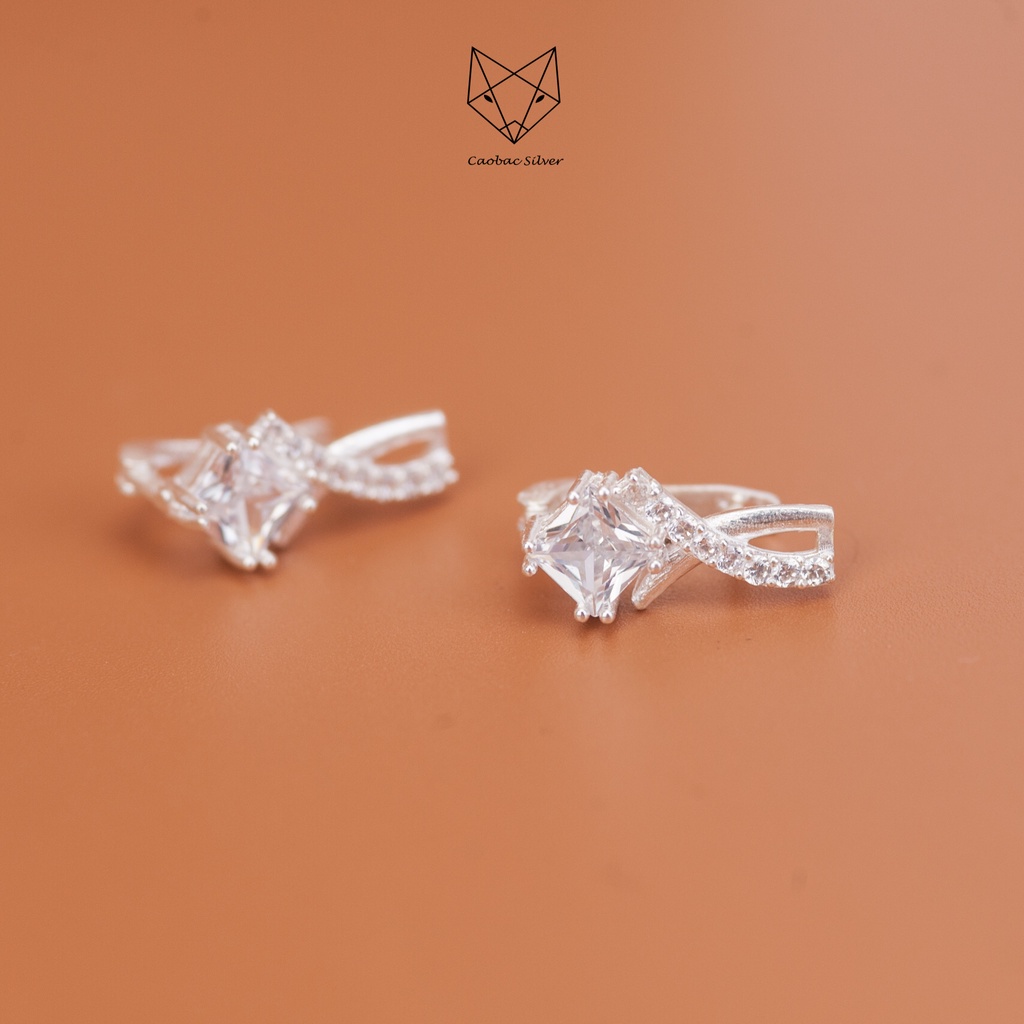 Khuyên Tai Bạc Ta CaoBac Jewellery Cho Nữ Thiết Kế Ổ Đá Vắt ChéO Đính Đá Tinh Tế Lấp Lánh Dành Tặng Cho Bạn Gái