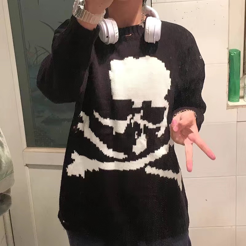 Áo len sweater đầu lâu xương chéo xu hướng streetwear thu đông - áo len nam nữ phong cách đường phố