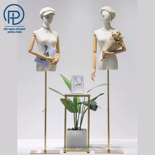 Manocanh nữ tay gỗ đế inox mạ vàng cao cấp chuẩn loại 1. Manocanh nữ nửa người nhập khẩu cho shop thời trang