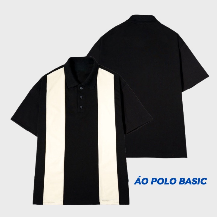 Áo Polo Form Rộng Tay Lỡ Kẻ Sọc Trắng Unisex, Áo Thun Có Cổ Basic Chất Dày Dặn Sang Trọng Phong Cách Hàn Quốc