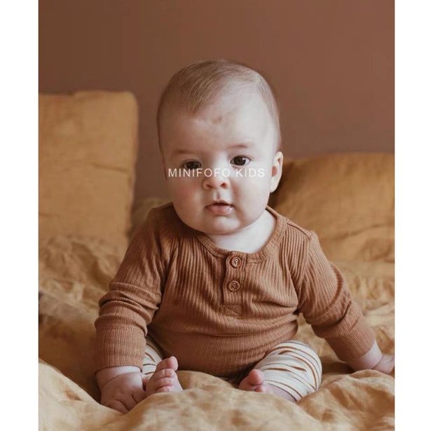 Bộ dài tay tăm cúc mềm dày cho bé