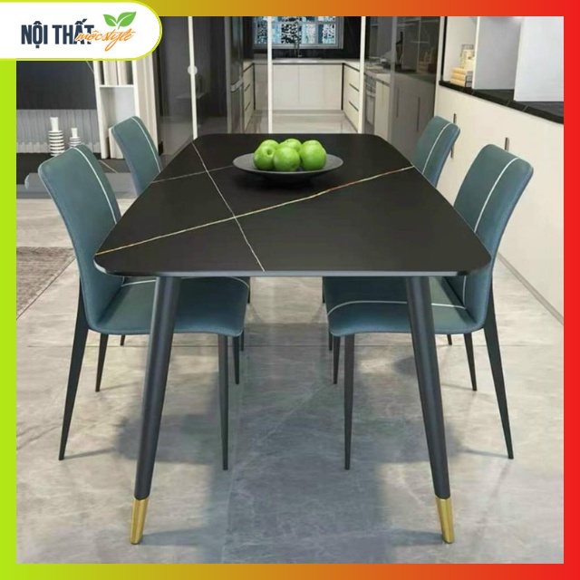 Bàn ghế ăn nhập khẩu Zena nệm da mặt đá chân thoáng nhỏ gọn cho 4-6 người dùng