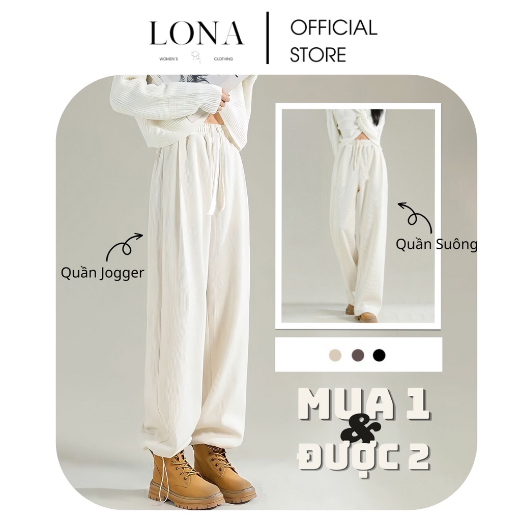 Quần ống rộng nỉ nhung tăm ống quần có dây rút mặc 2 dáng cực đẹp - Lona Clothes - MS284