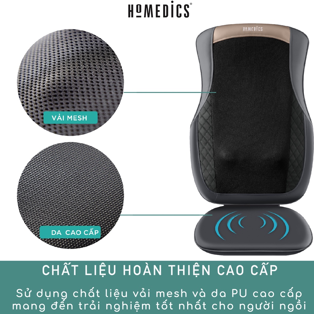 Đệm ghế massage lưng Homedics MCS-624 nhà HT Beauty với công nghệ massage Shiatsu 3D kèm nhiệt rung massage tích hợp