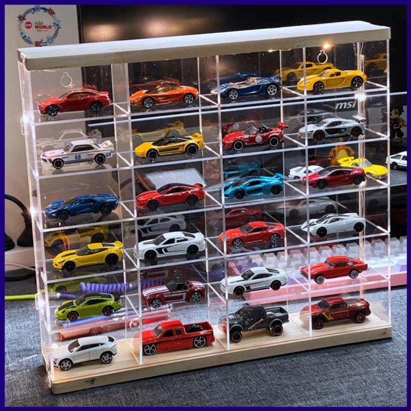 Khung kệ Lắp ráp - gỗ Thông & Mica, trưng bày 24 và 50 chiếc Xe mô hình Tỷ lệ 1:64 hoặc Bearbrick 100%.