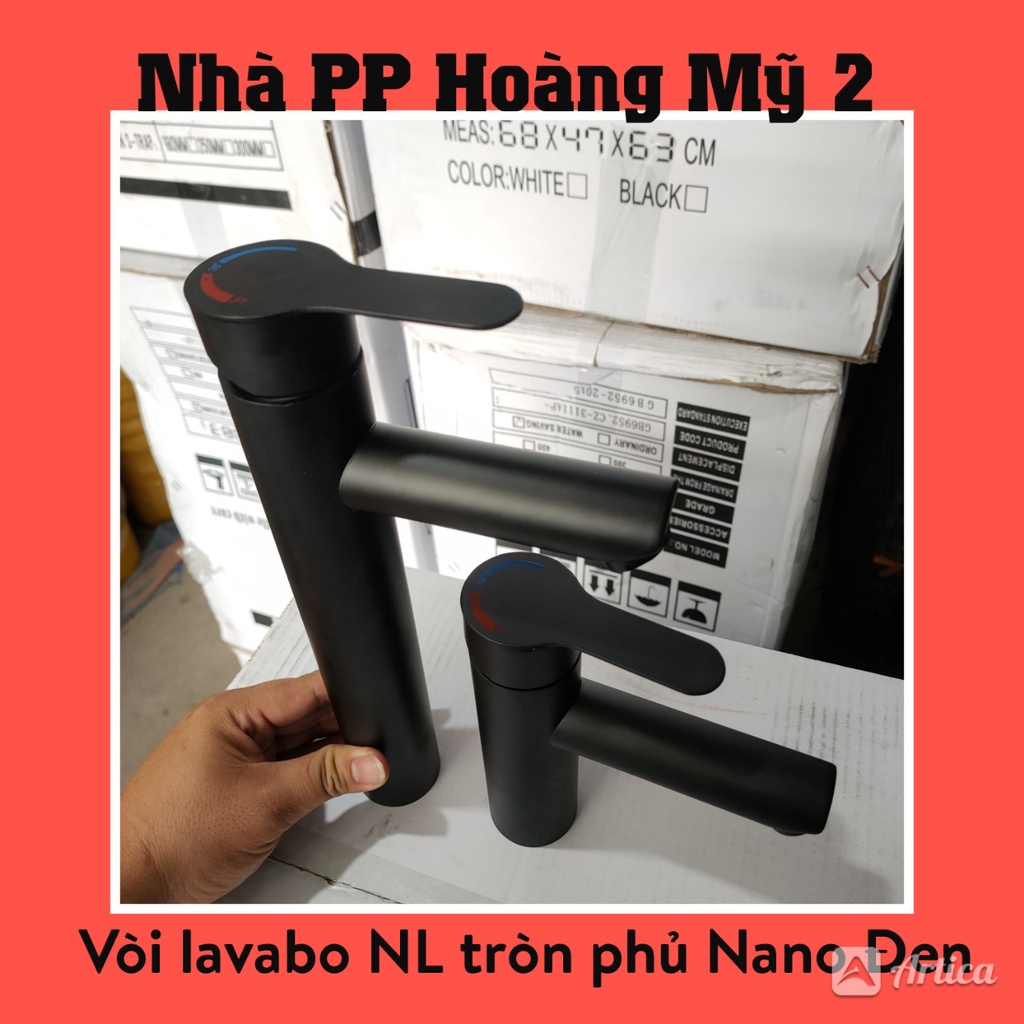 Vòi lavabo vòi rửa mặt nóng lạnh inox 304 phủ Nano đen thân Tròn cao cấp