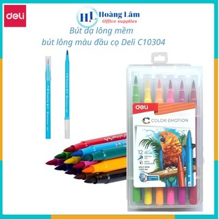 Bút dạ lông mềm, bút lông màu đầu cọ 12 màu deli ec 10304