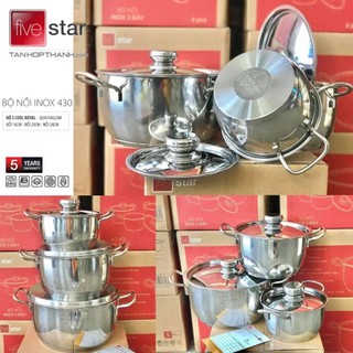 Bộ 3 nồi Inox 430 Fivestar 3 đáy gồm 3 sz 16,20 và 24cm - Hàng chính hãng, bảo hành 60 tháng