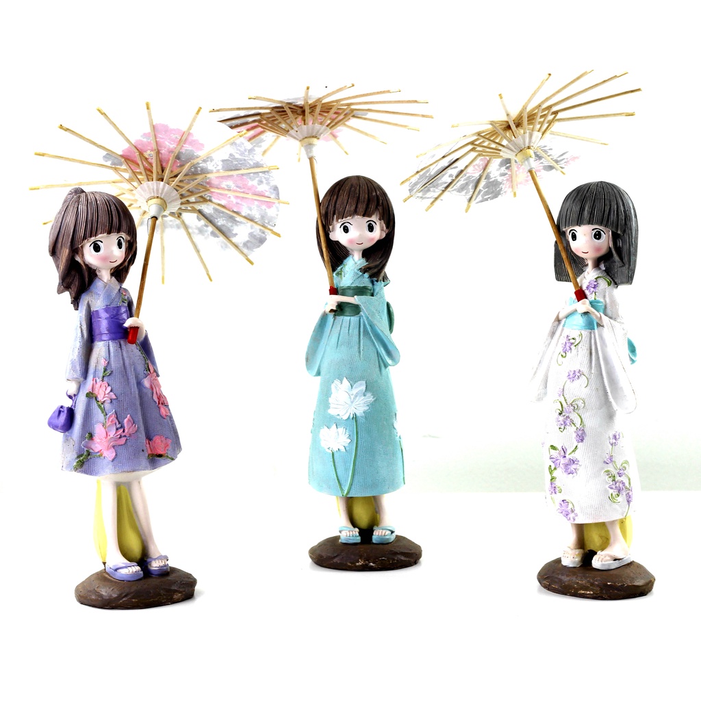 Tượng trang trí để bàn hình cô gái Nhật Bản cầm dù mặc kimono - Đồ trang trí bàn size To.Búp bê Nhật BảnTượng thiếu nữ