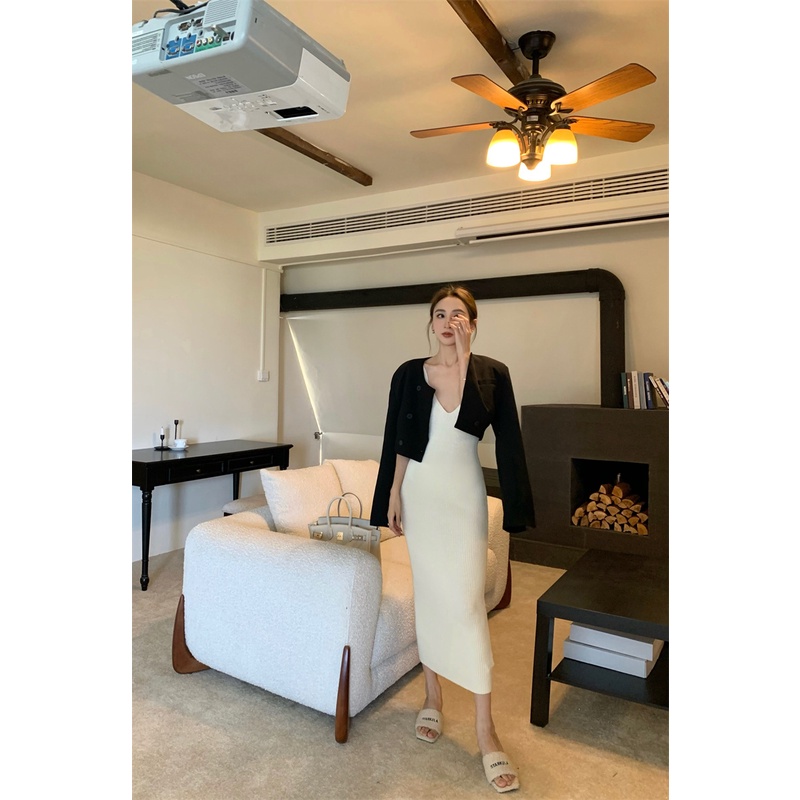 Đầm Dệt Kim Dáng Ôm Thời Trang Retro Thanh Lịch Kiểu Hàn Quốc