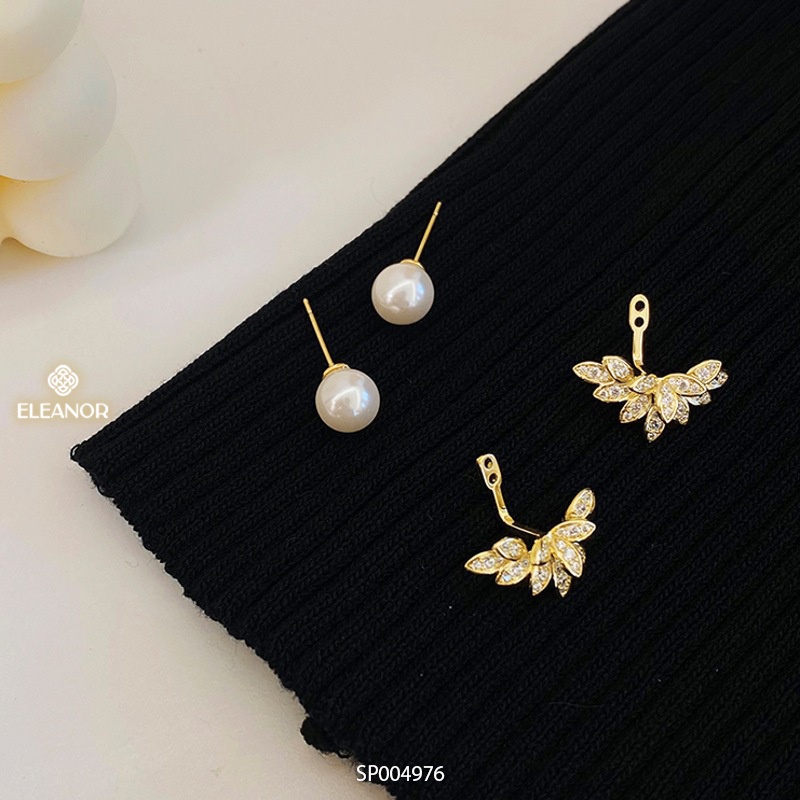 Bông tai nữ chuôi bạc 925 Eleanor Accessories ngọc trai nhân tạo hình đôi cánh phụ kiện trang sức 4976