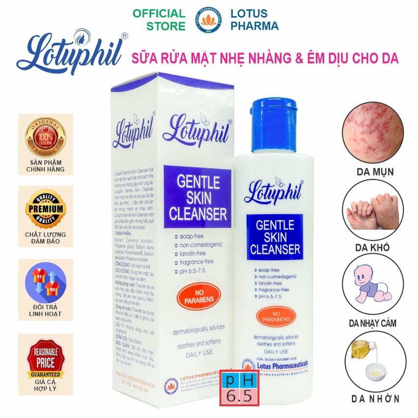 Sữa rửa mặt Lotuphil Gentle Skin Cleanser 250ml ngừa mụn ngăn ngừa mụn, thích hợp cho da nhờn, da khô, da nhạy cảm.