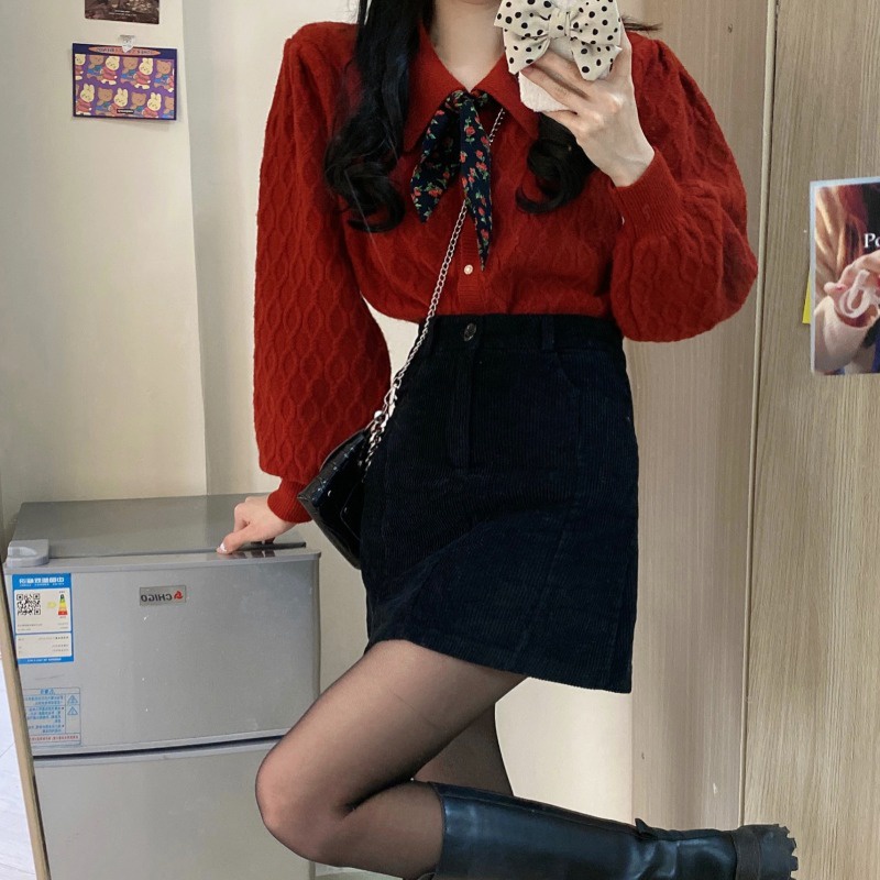 Nhanh Chóng❀Giáng sinh. Christmas.xiaoxiang Set Áo Sweater Phối Chân Váy Ngắn Ôm Hông Phong Cách Giáng Sinh Ngọt Ngào Phù Hợp Với Mùa Thu Đông