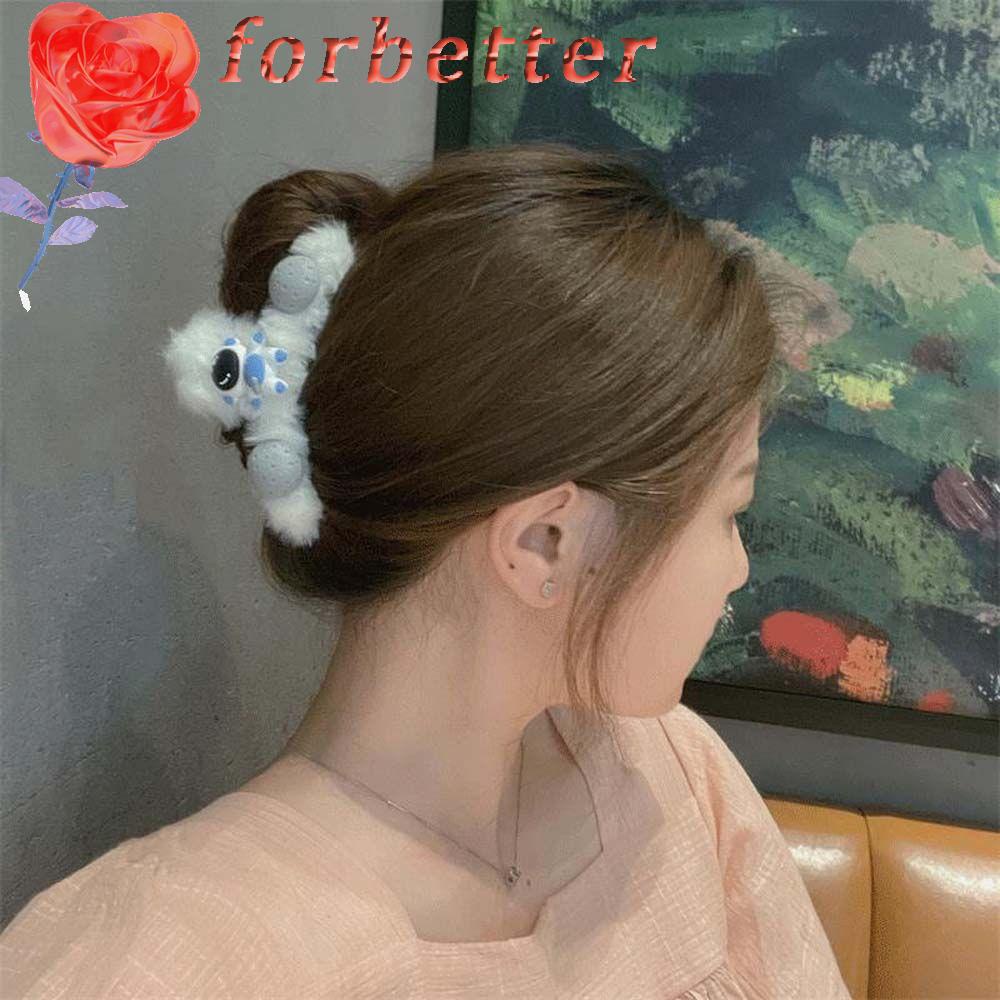 Kẹp tóc acrylic phối lông họa tiết phi hành gia đáng yêu phong cách Hàn Quốc cho nữ