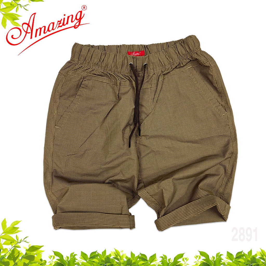 Quần short bố kẻ ô nhí Amazing, lưng thun có dây rút, dáng thể thao unisex, có bigsize