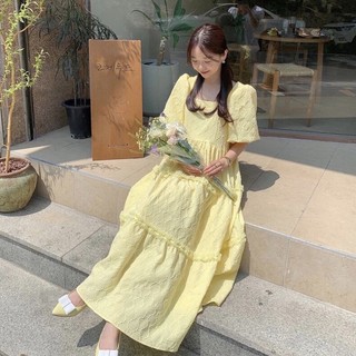 Đầm Suông Cổ Vuông Tay Phồng Váy Suông Dáng Dài Thời Trang Thanh Lịch Phong Cách Hàn Quốc