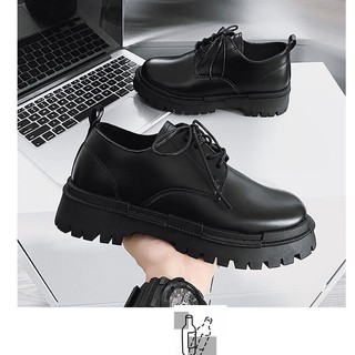 ✔️Giày bốt da nam dr marten cổ thấp mũi tròn phong cách Hàn Quốc thời trang nâng chiều cao, giầy tây Đen Full Box 7601