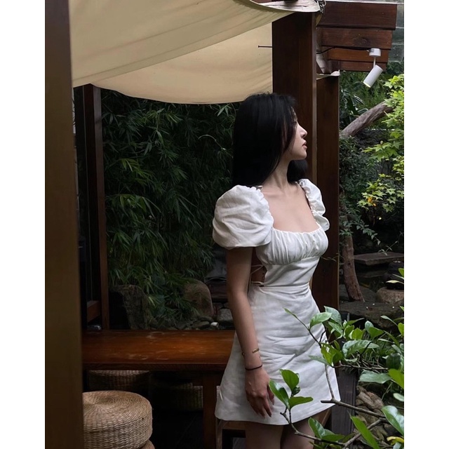 Đầm Zara Tay Phồng Hở Lưng Cột Dây
