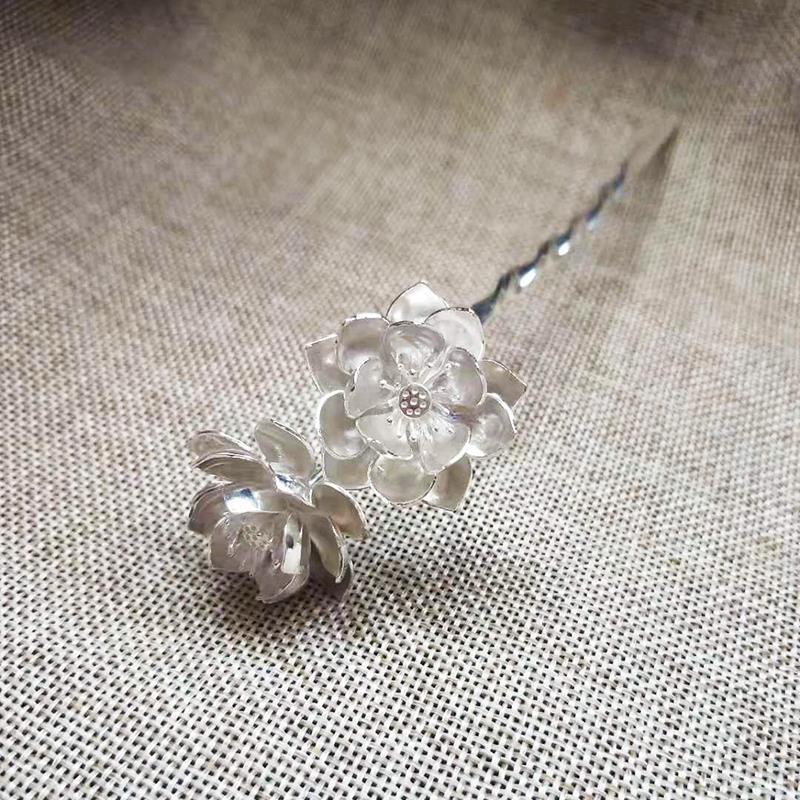 Kẹp Tóc Hoa Sen Mạ Bạc 925 Phong Cách Retro Cho Nữ