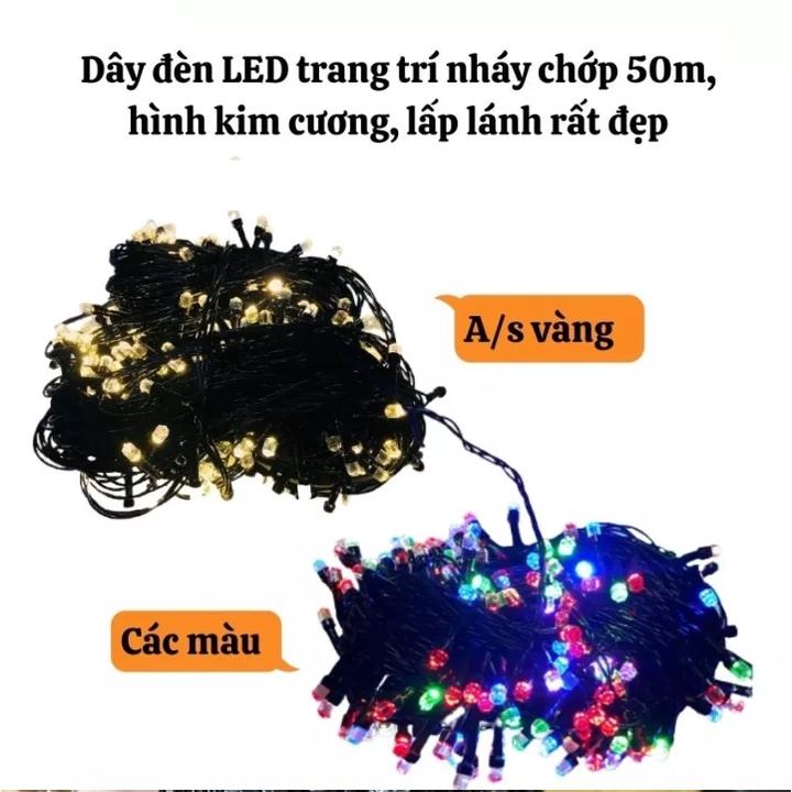 CUỘN NHÁY LED 50M/ 20M ĐÈN NHÁY TRANG TRÍ BÓNG LED KIM CƯƠNG LỤC GIÁC