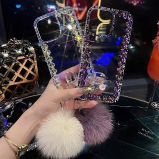Ốp Điện Thoại Kim Cương Bling Thương Hiệu Sang Trọng Cho iPhone 16 15 11 12 13 14 Pro Max 7 8 Plus X XR XS Max Vỏ Kim Cương Giả Lấp Lánh Với Bóng Lông Thỏ Trong Suốt Mềm TPU