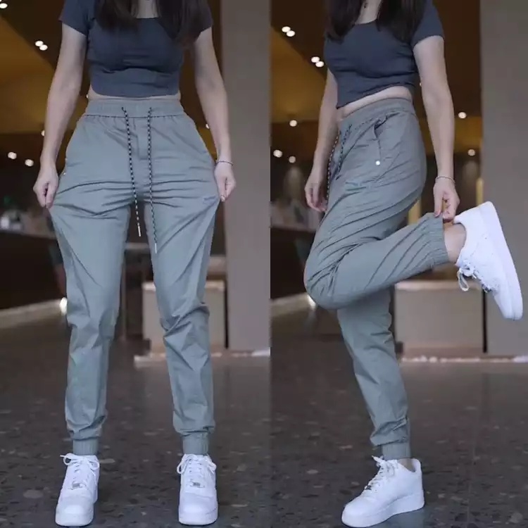 Quần jogger nữ trơn cạp chun chất gió mềm co dãn viền ly đứng dáng nổi bật phong cách thể thao full size
