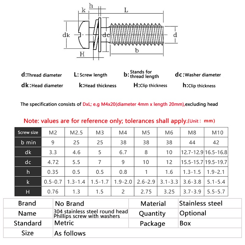 Vít Đầu Chữ Thập Bằng Thép Không Gỉ m2 m2.5 m3 m4 m5 5mm