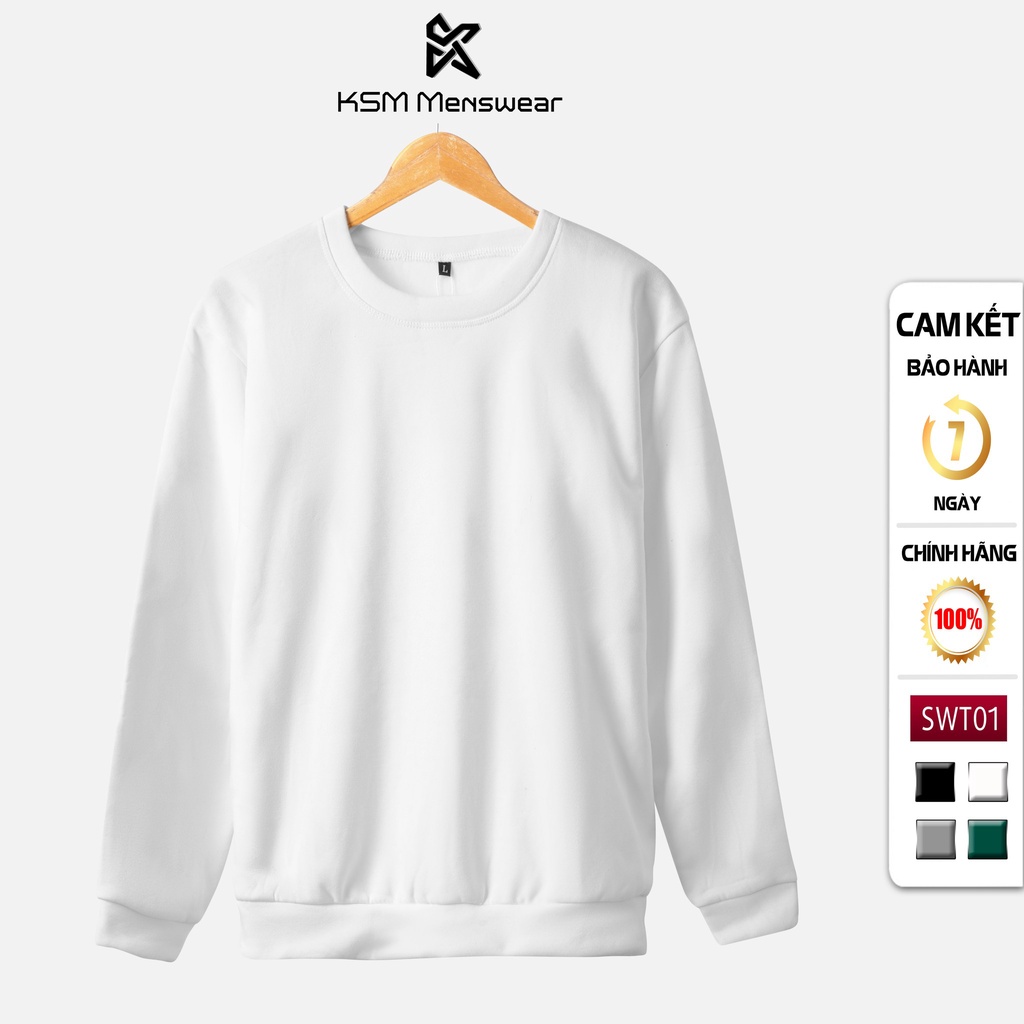 Áo Sweater Nam, Nữ KSM Menswear Tay Dài Vải Nỉ Trơn Co Dãn 4 chiều Đẹp SWT01