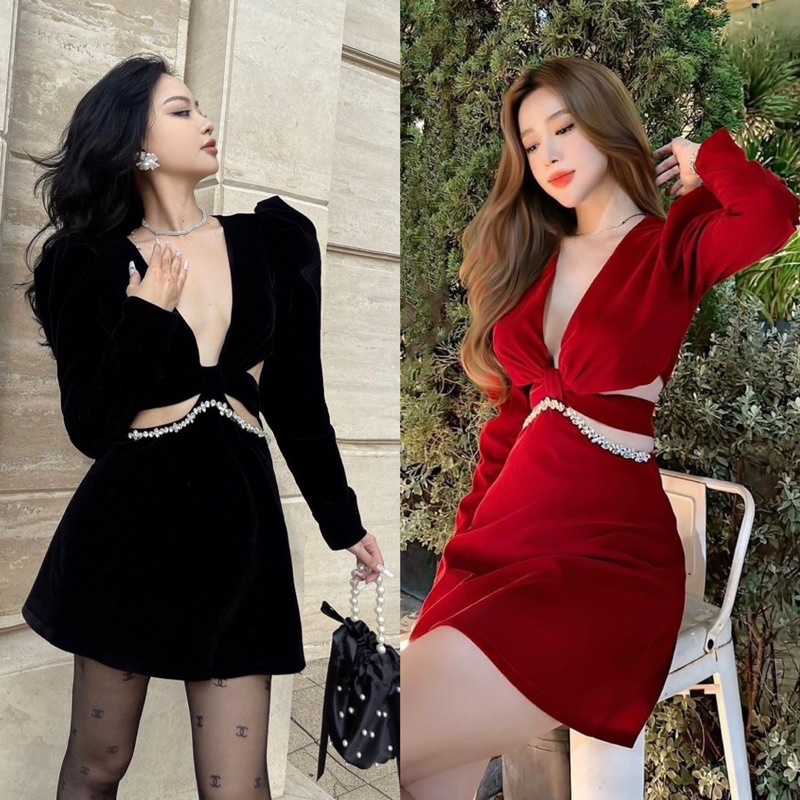ĐẦM NHUNG KHOÉT EO (KÈM VIDEO HÌNH THẬT)
