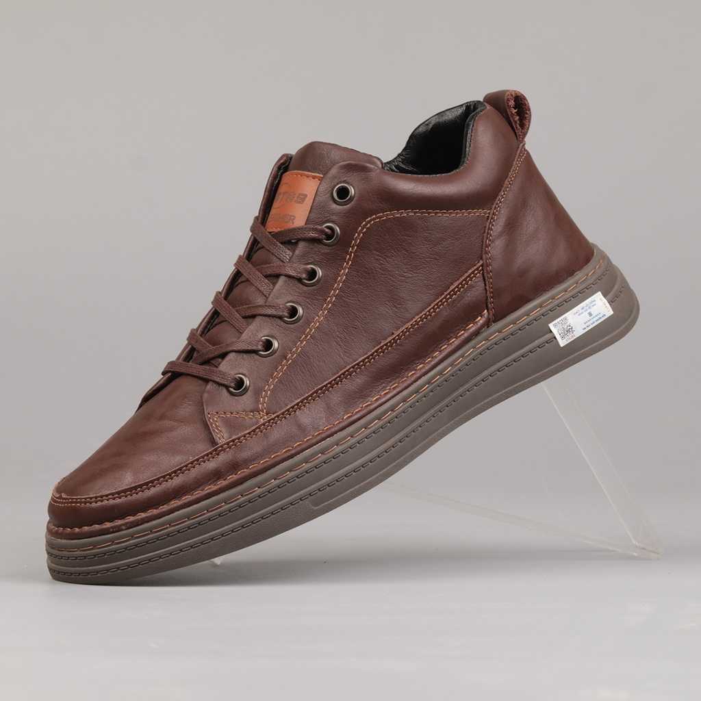 Giày sneaker nam da bò nguyên tấm đế cao su đúc tăng chiều cao 3.5 cm , 2 màu - BOMBUS