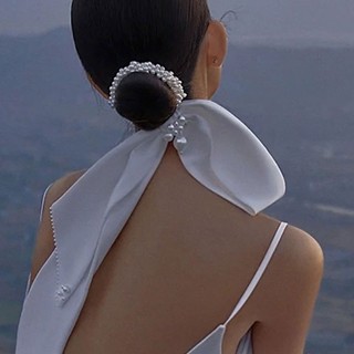 Cài tóc cô dâu voan nơ kết hợp búi hạt trai mới