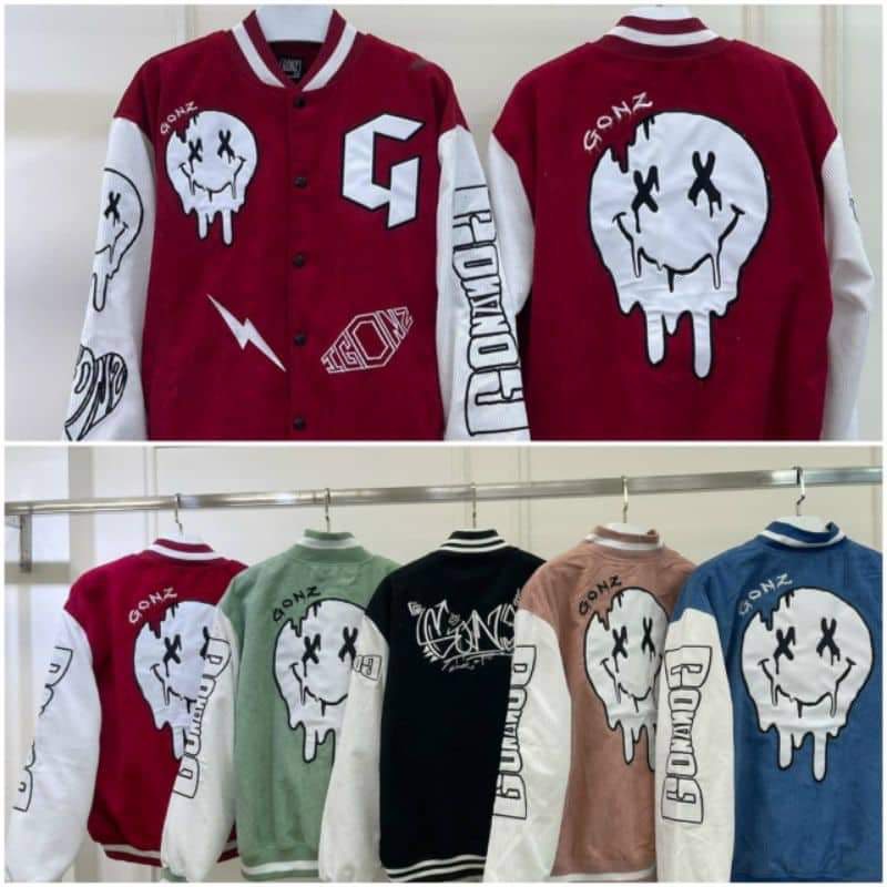 Áo Khoác Bomber Nhung Gân Tăm Thêu G-SMILE Jacket Varsity GONZZ Unisex Form Rộng Ulzzang NUPAKACHI