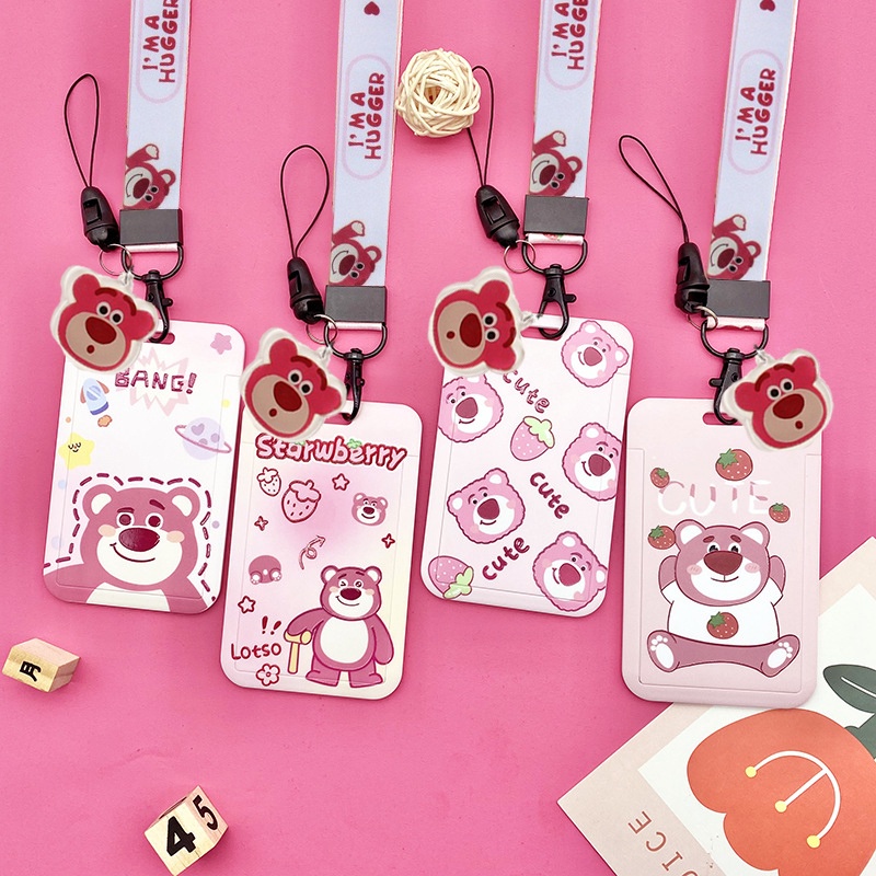 Lotso Vỏ Đựng Thẻ ID / Thẻ Ngân Hàng / Xe Buýt Hình Gấu Hồng Có Dây Đeo Dài Và Dây Đeo Cổ