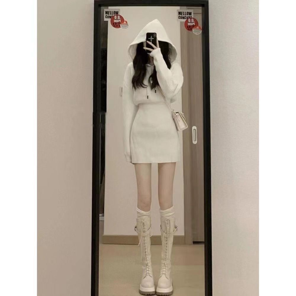 Đầm Sweater Dệt Kim Có Mũ Trùm Kiểu Phương Tây Thời Trang Mùa Thu