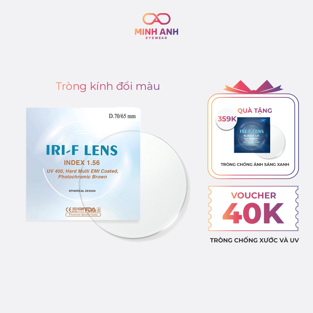 Tròng kính cận nam nữ MINH ANH mắt kính đổi màu đi nắng, chống tia UV, hạn chế xước
